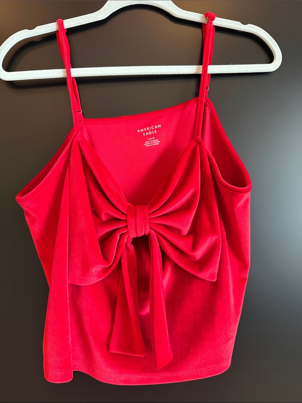 American Eagle Outfitters Bright Red Velvet Bow Cami